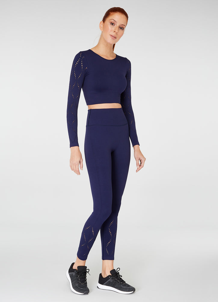 The Best Women's Gym Wear - jerf Naples Navy Econyl Long Sleeve Crop Top - Jerf Sport UK