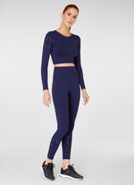 The Best Women's Gym Wear - jerf Naples Navy Econyl Long Sleeve Crop Top - Jerf Sport UK