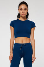 Jerf Captiva Solid Navy Blue Crop Top